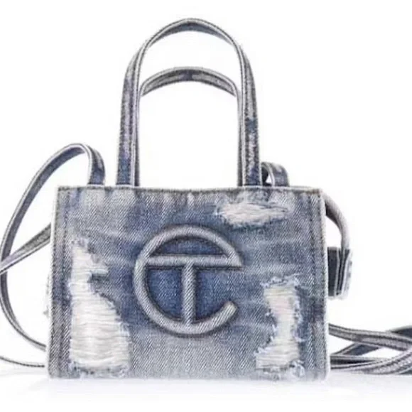 NWT Telfar Small Distressed Denim Shopper & Dust Bag - Picture 1 of 3